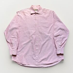 Bernini Mens Shirt L  17 Long Sleeve Solid Pink Button Pocket Made in Italy